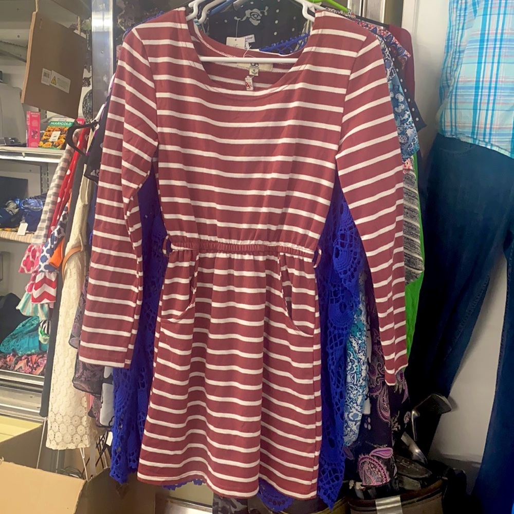 Ya Los Angles White and Dark Pink Striped Dress
